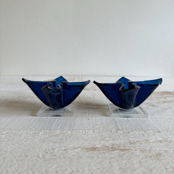 Vintage Cobalt Blue Hard Plastic Formed Candlestick Holders - Picture 3 of 8